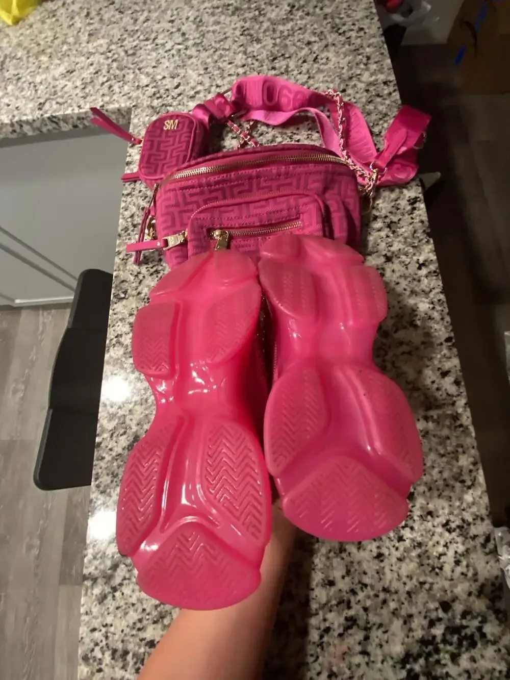 SM Maxima Pink Rhinestone Sneakers/Matching Crossbody Bag Set